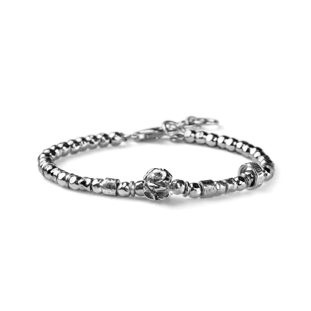 WOMEN'S BRACELET ROSE COLLECTION SILVER BALLS AND PINK CHARM