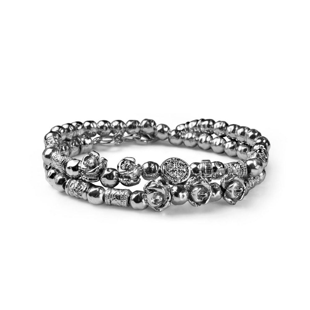 WOMEN'S BRACELET ROSE COLLECTION SILVER TWO LOOP FIVE ROSE LUXURY