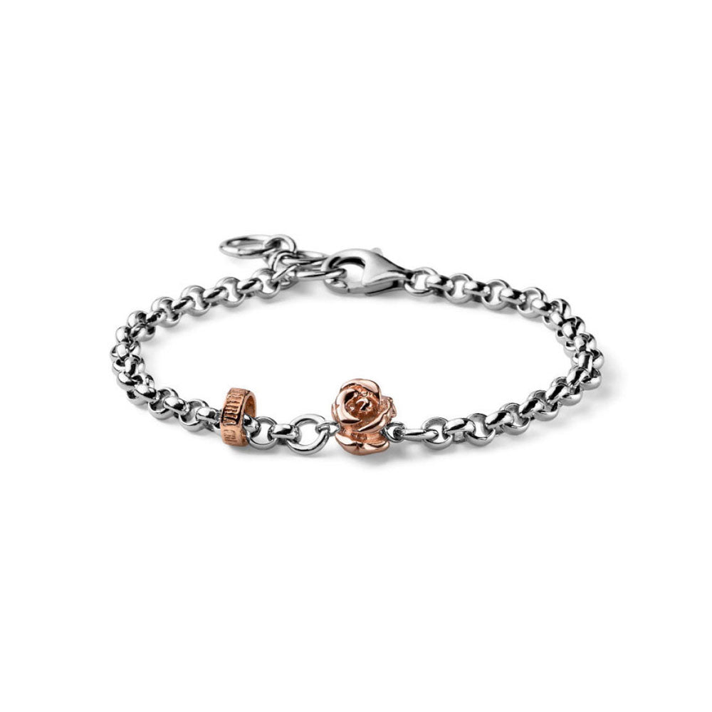 WOMEN'S SILVER ROSE COLLECTION BRACELET WITH PINK SILVER CHARM