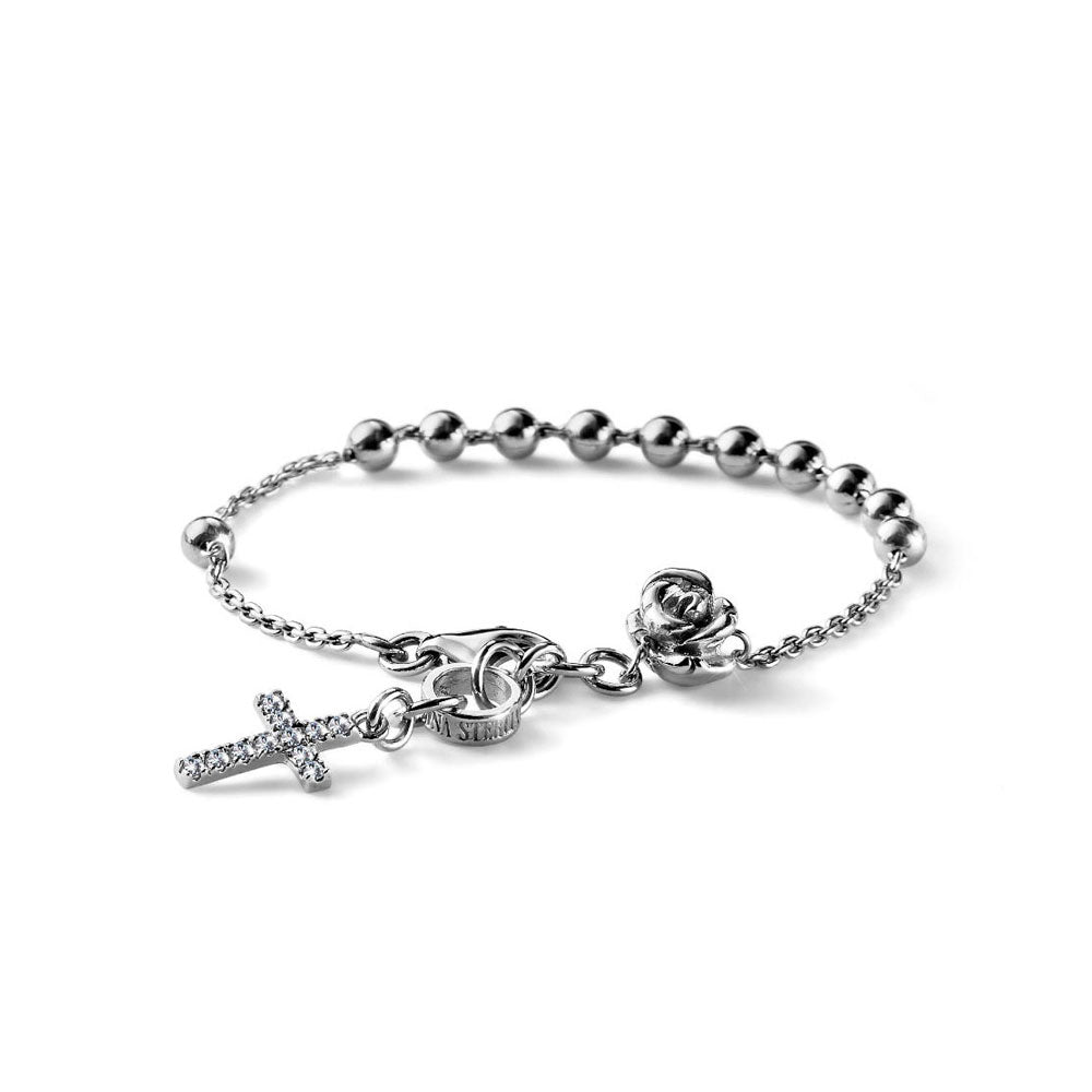 WOMEN'S SILVER ROSE COLLECTION BRACELET WITH CROSS AND ROSE