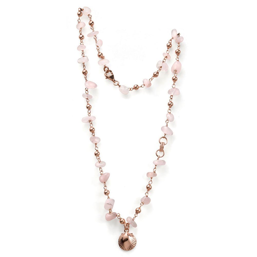 WOMEN'S NECKLACE SOLEIL COLLECTION SILVER ROSE GOLD AND PINK QUARTZ PENDANT