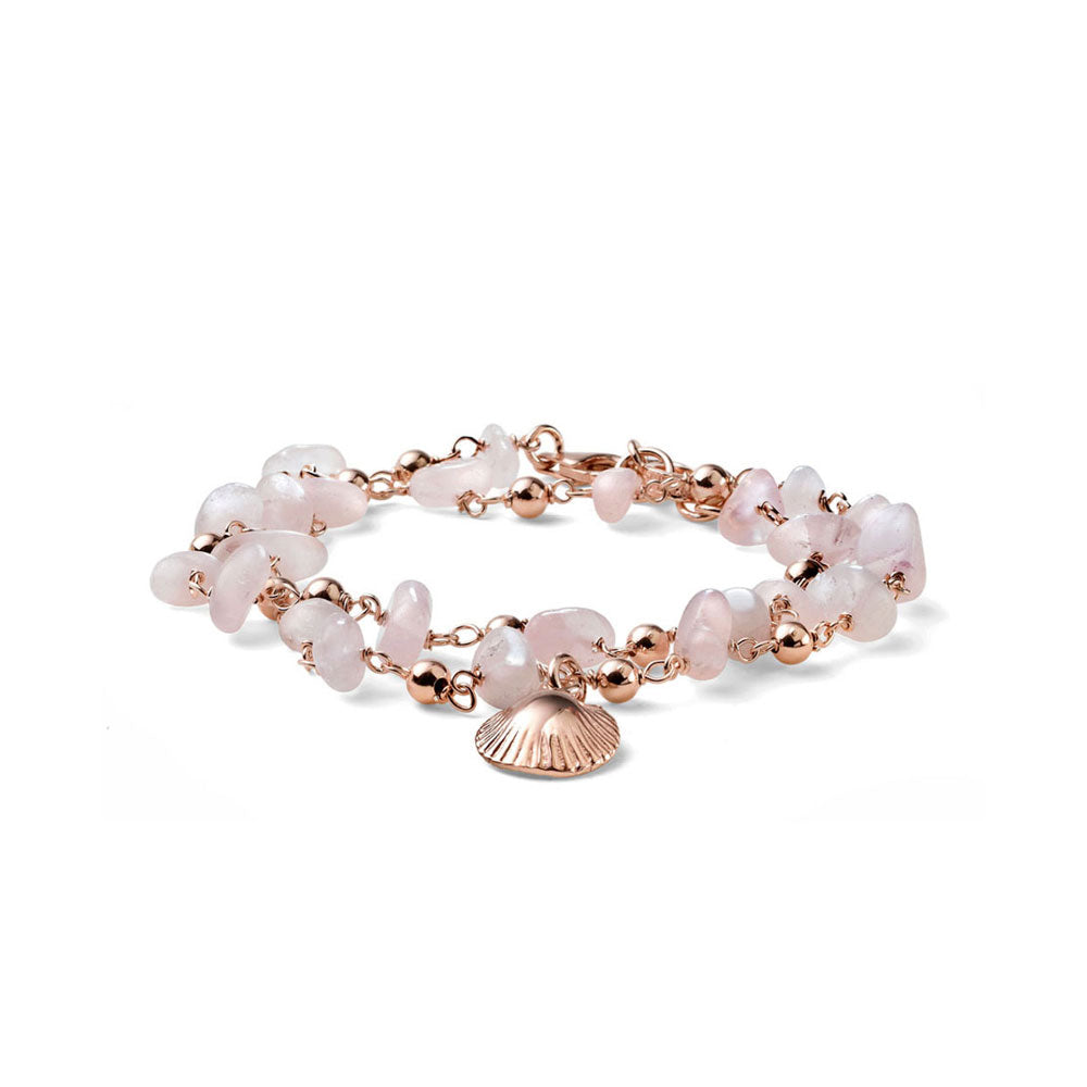 BRACCIALE DONNA DUE GIRI COLLEZIONE SOLEIL ARGENTO ORO ROSA E QUARZO ROSA