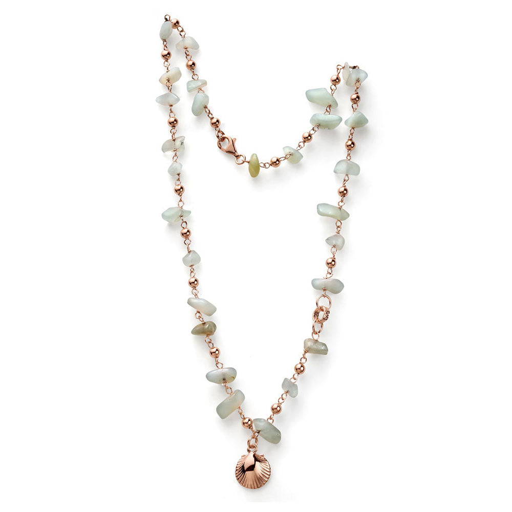 WOMEN'S NECKLACE SOLEIL COLLECTION SILVER ROSE GOLD AND PREHNITE