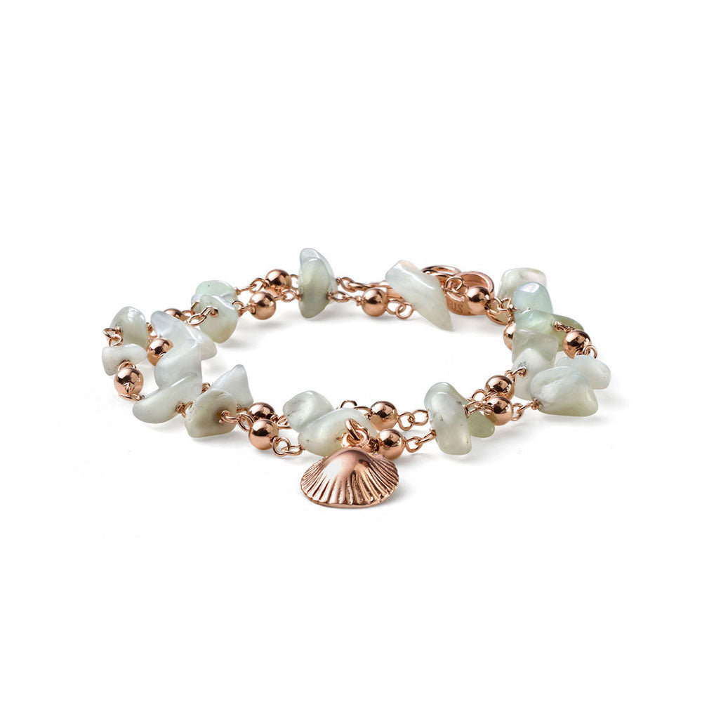 BRACCIALE DONNA DUE GIRI COLLEZIONE SOLEIL ARGENTO ORO ROSA E PREHNITE