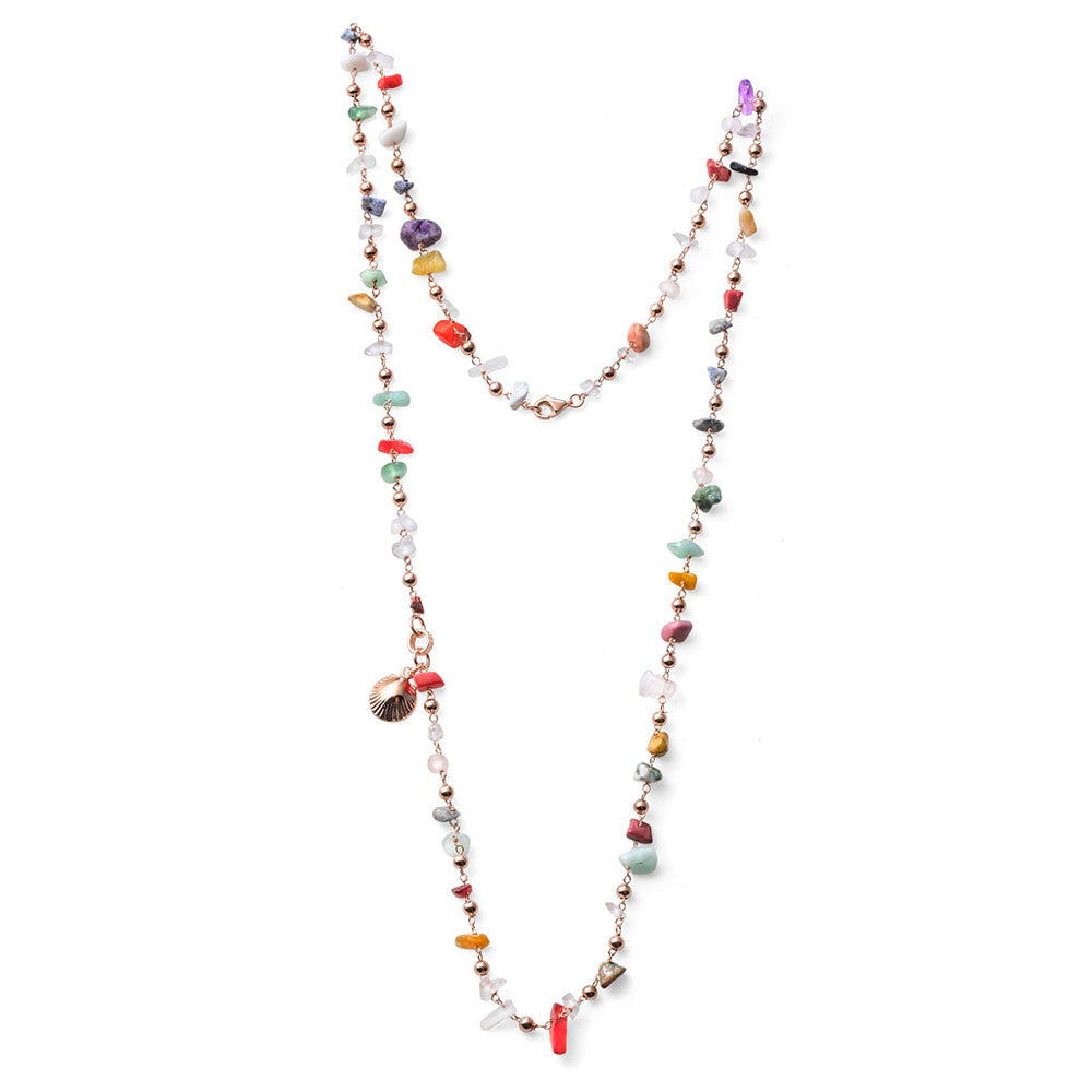 WOMEN'S NECKLACE SOLEIL COLLECTION SILVER ROSE GOLD AND MIX STONES