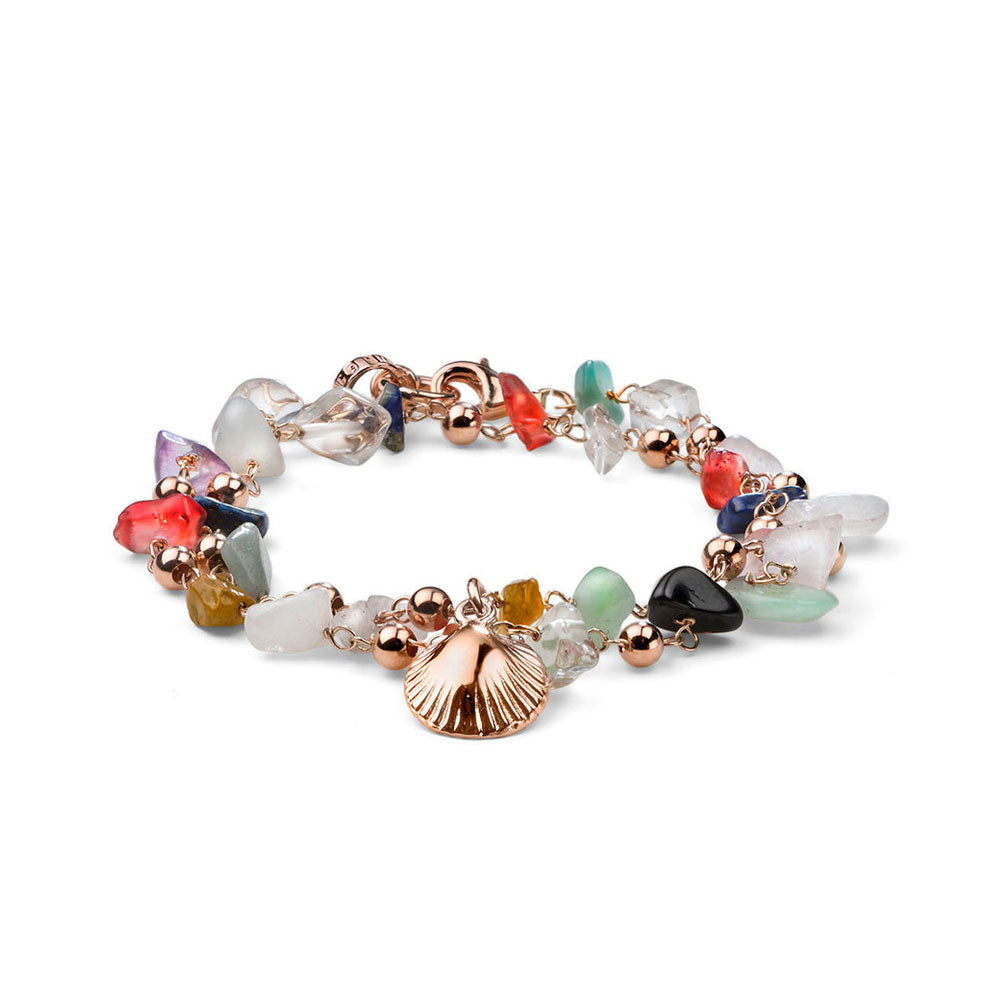 DUE GIRI WOMEN'S BRACELET SOLEIL COLLECTION SILVER ROSE GOLD AND MIX STONES