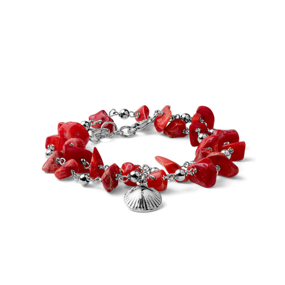 WOMEN'S TWO GIRI BRACELET SOLEIL COLLECTION SILVER AND RED CALCITE