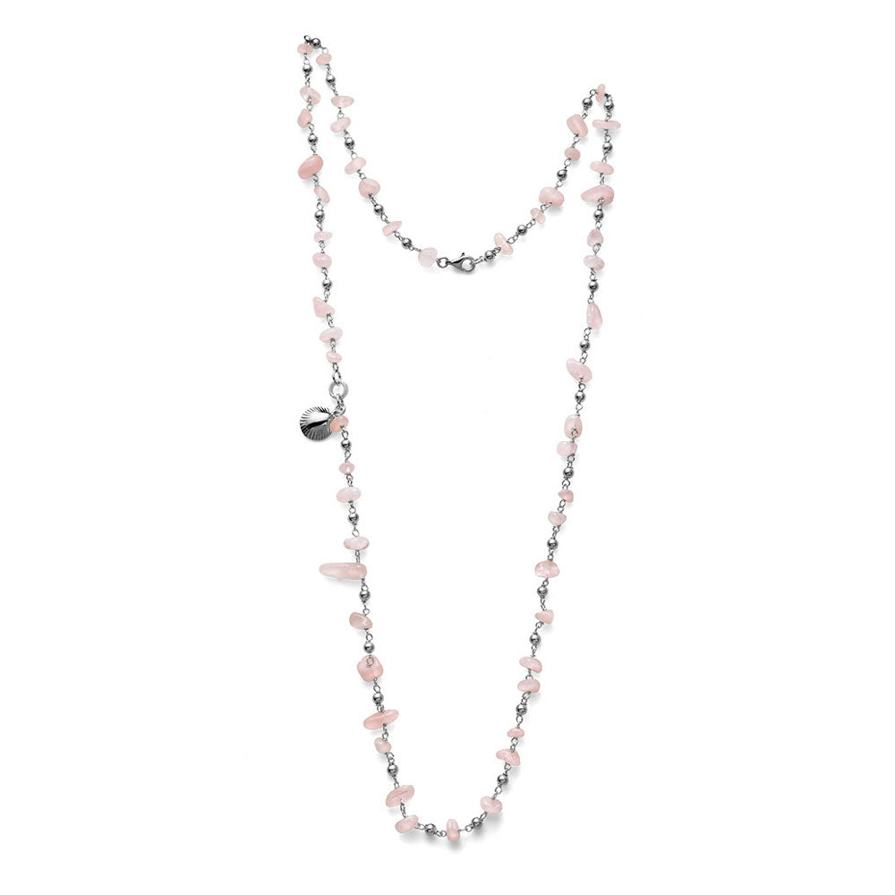 WOMEN'S NECKLACE SOLEIL COLLECTION SILVER AND PINK QUARTZ