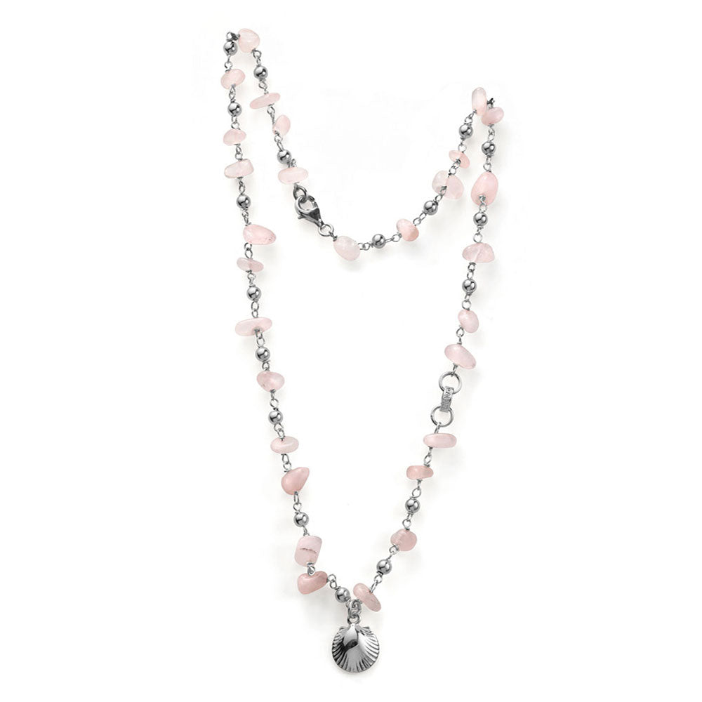 WOMEN'S NECKLACE SOLEIL COLLECTION SILVER AND PINK QUARTZ PENDANT