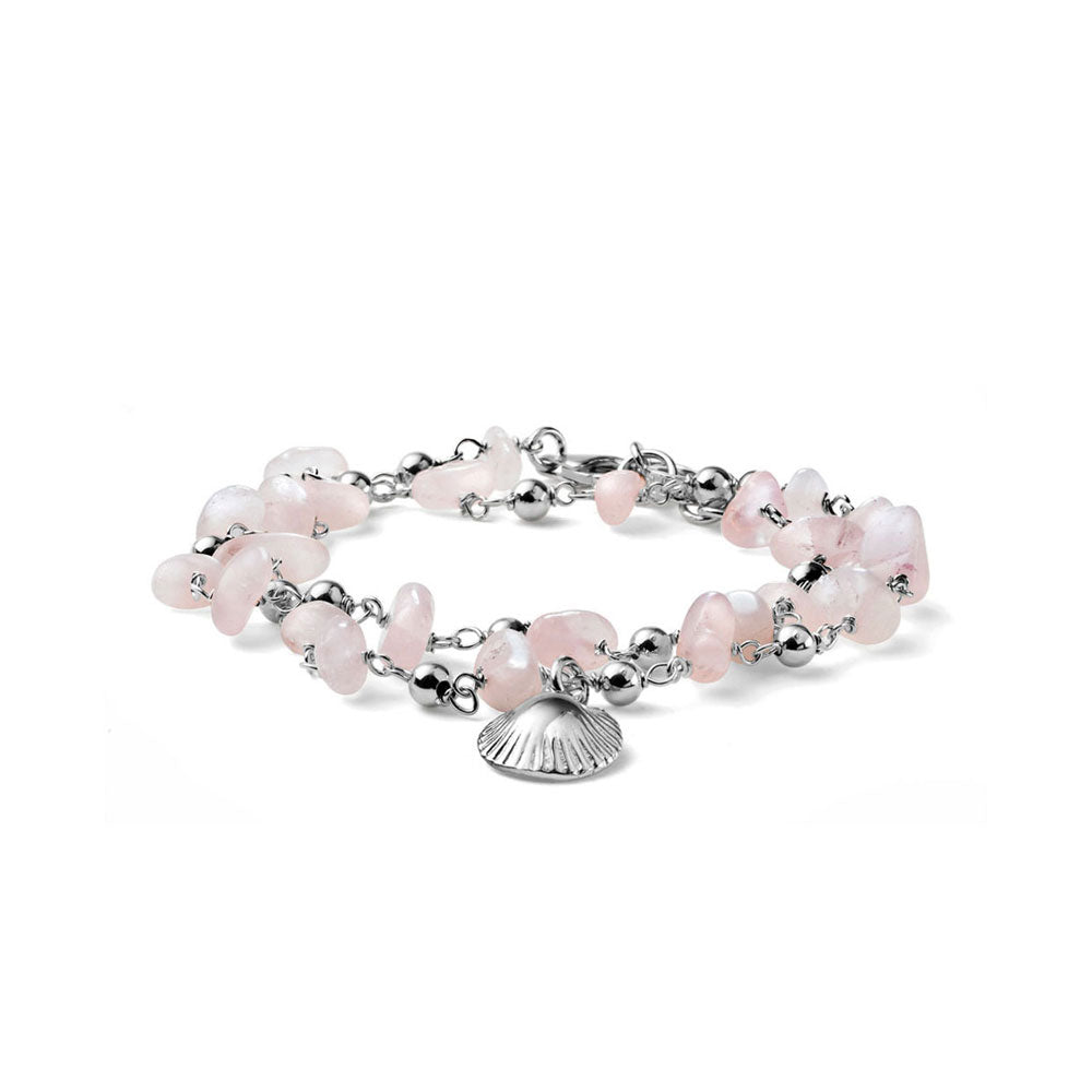 BRACCIALE DONNA DUE GIRI SOLEIL ARGENTO E QUARZO ROSA