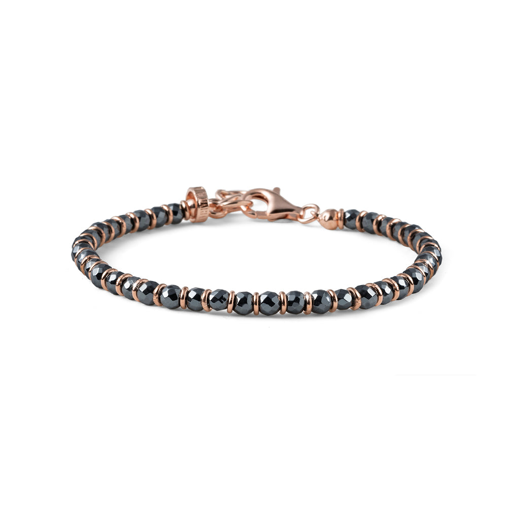 BRACCIALE UOMO HAIMA CERCHIETTI ARGENTO E PIETRA EMATITE