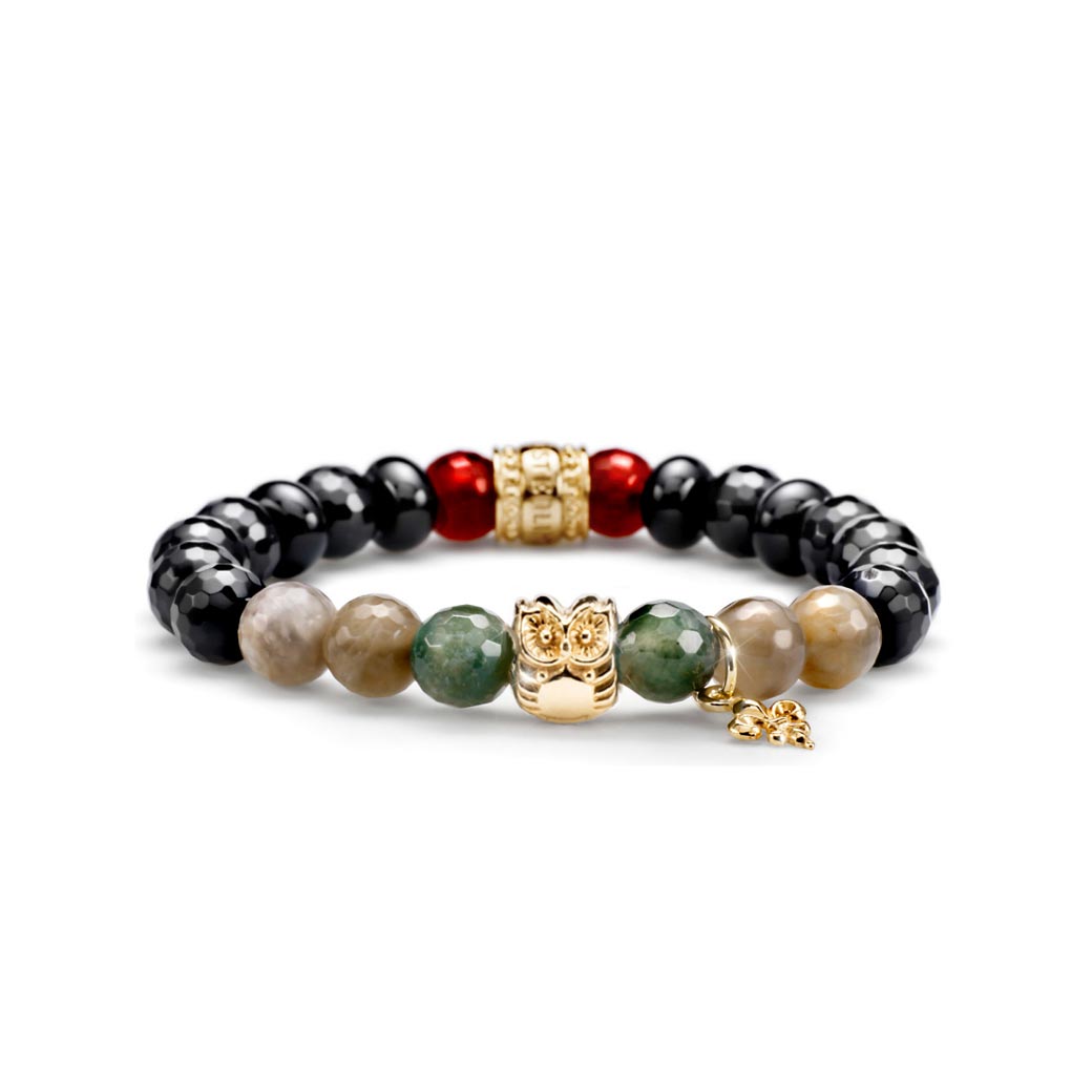 WOMEN'S BRACELET PRECIOUS THOUGHTS SILVER GOLD AND STONES OWL CHARM