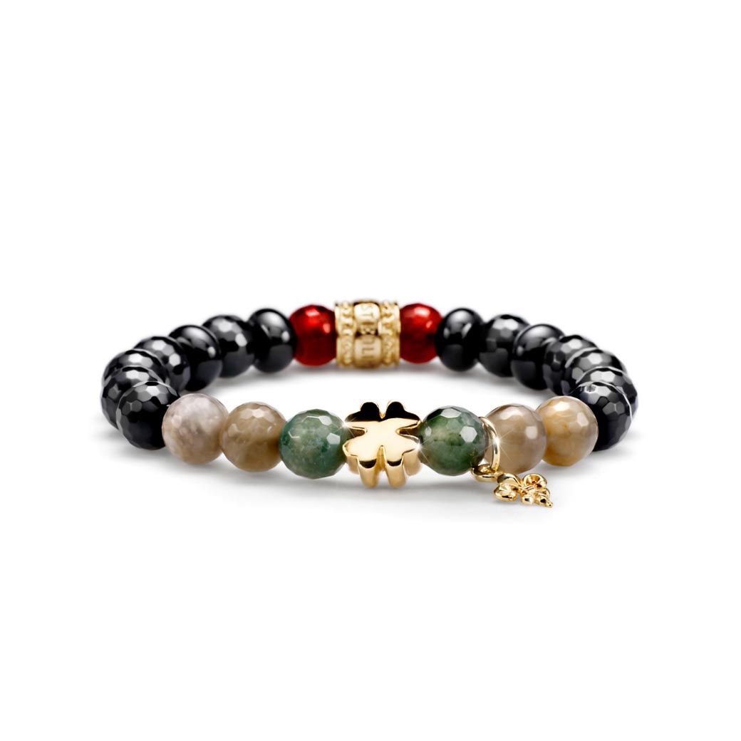 WOMEN'S ELASTIC BRACELET WITH QUADRIFOGLIO SILVER GOLD AND MIX OF STONES