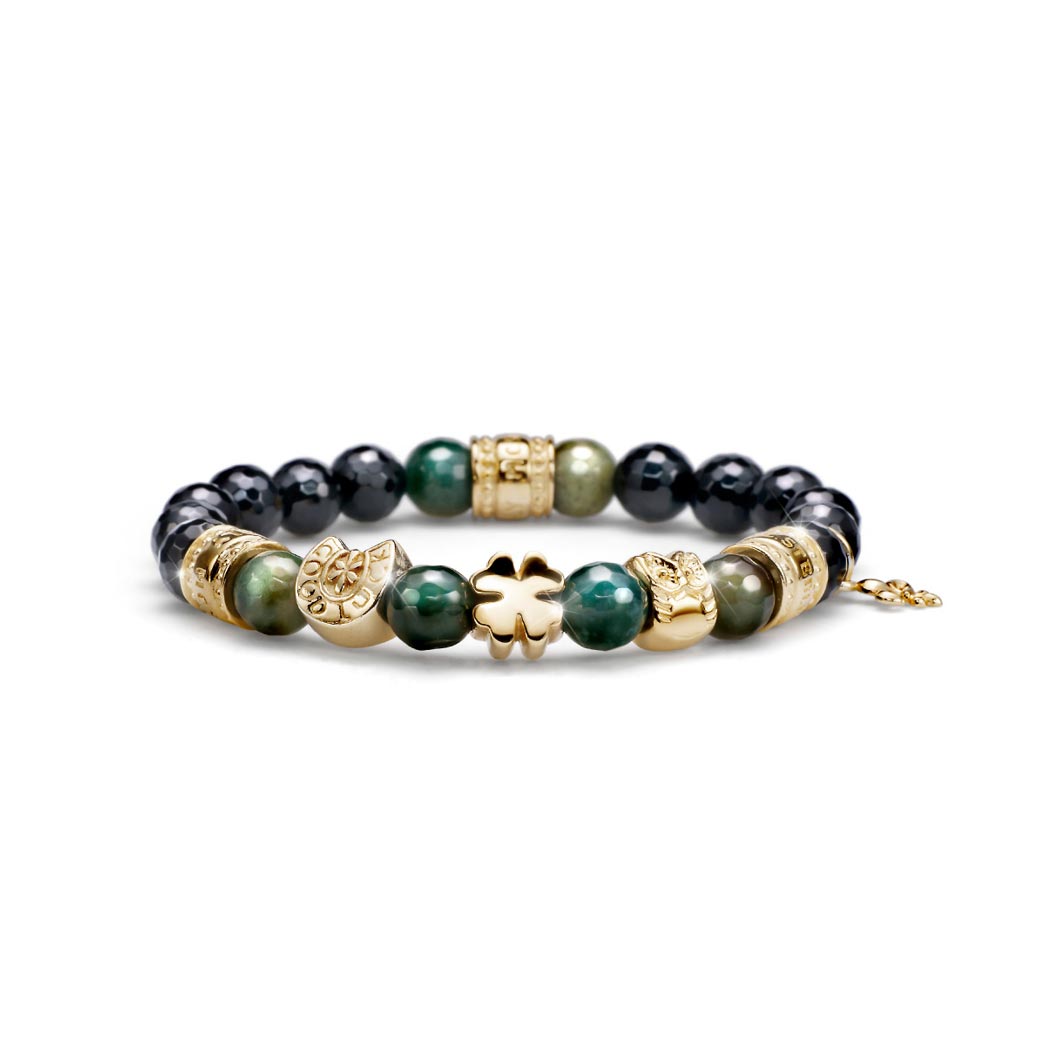 WOMEN'S BRACELET SILVER YELLOW GOLD AND MIX STONES LUCK CHARM