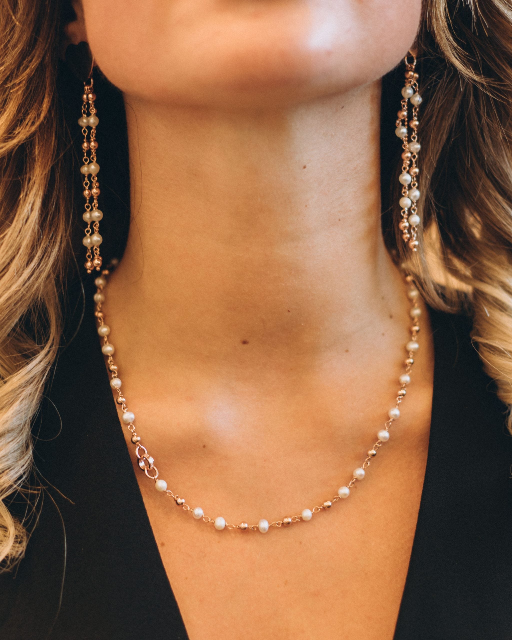 WOMEN'S NECKLACE DREAMS COLLECTION IN PINK SILVER AND WHITE PEARLS