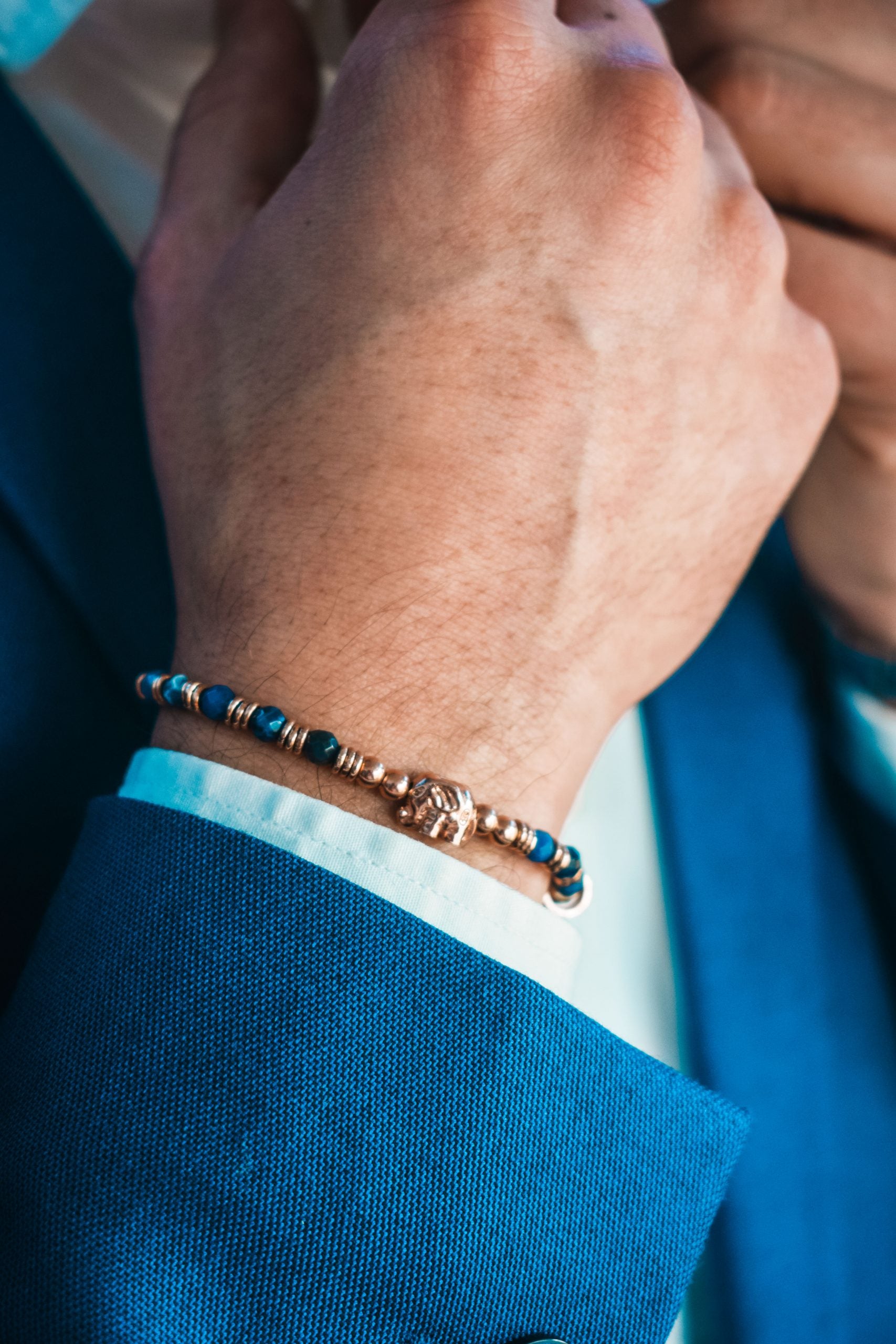 MEN'S BRACELET SNAKE ELEPHANT SILVER PINK AND SODALITE