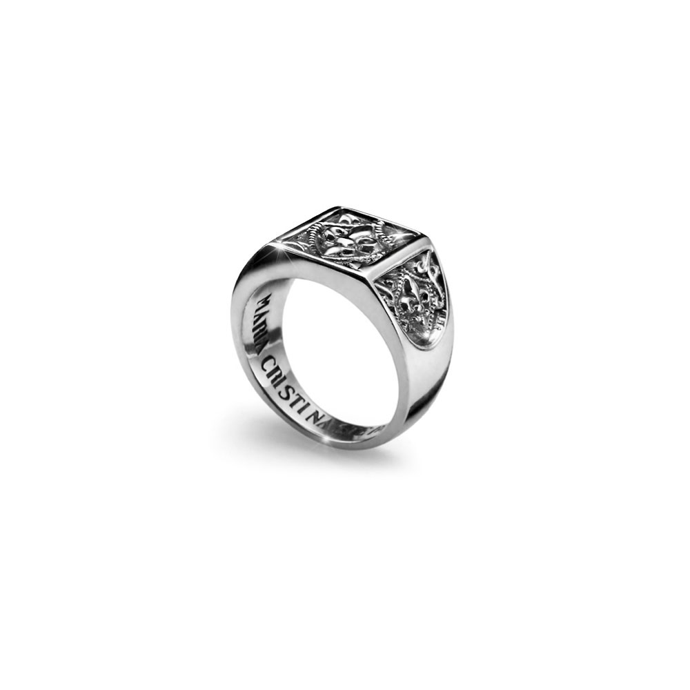 Silver ring with plate Tuscany for men square - Collection