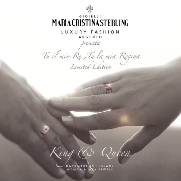 Anelli King & Queen argento oro rosa indossati Maria Cristina Sterling