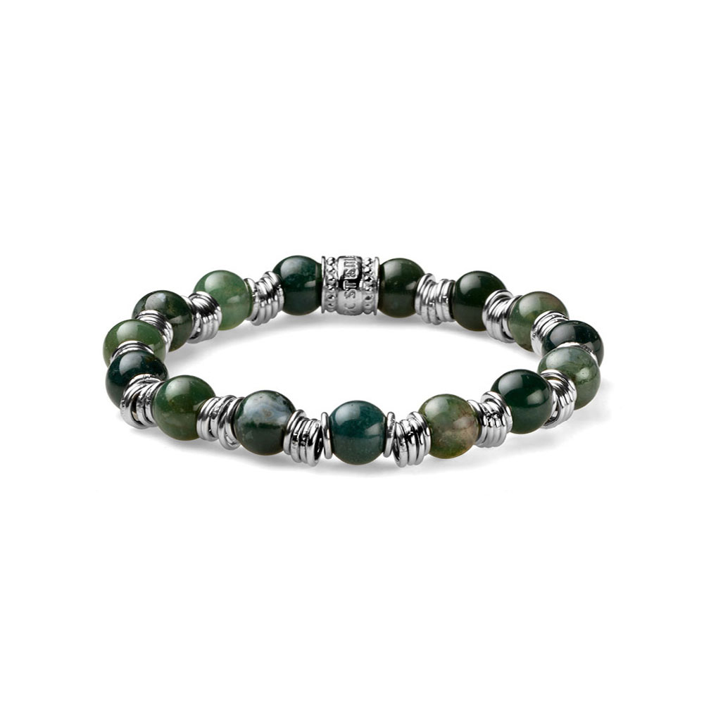 Men’s elastic bracelet silver and green agate - Snake collection