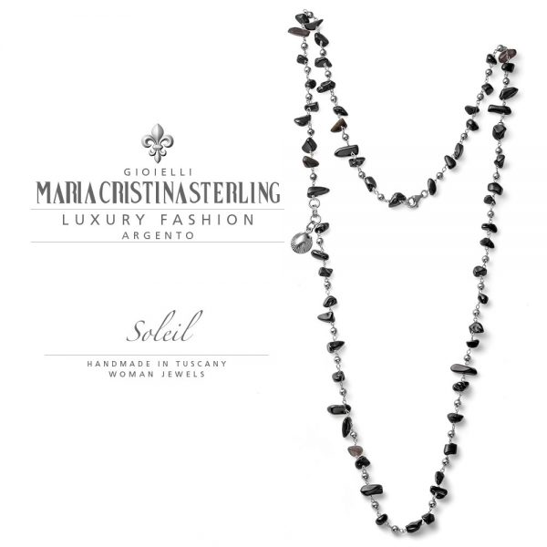 Collana donna-sfere argento e agata nera-conchiglia-collezione Soleil-Maria Cristina Sterling
