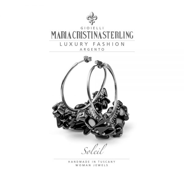 Orecchini donna-argento e pietre di agata nera-Collezione Soleil-Maria Cristina Sterling