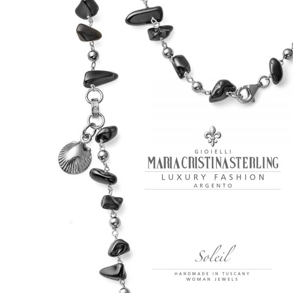 Collana donna-sfere argento e agata nera-conchiglia-Soleil-Maria Cristina Sterling