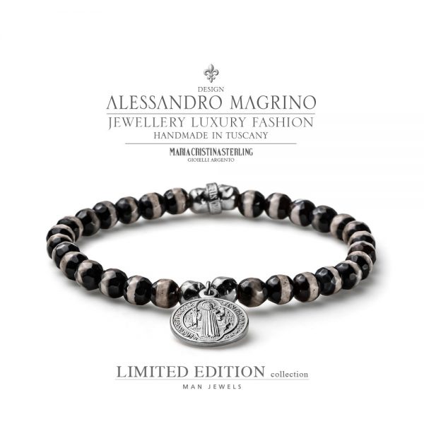 Bracciale uomo - argento e agata striata san Benedetto - collezione Limited Edition - Alessandro Magrino