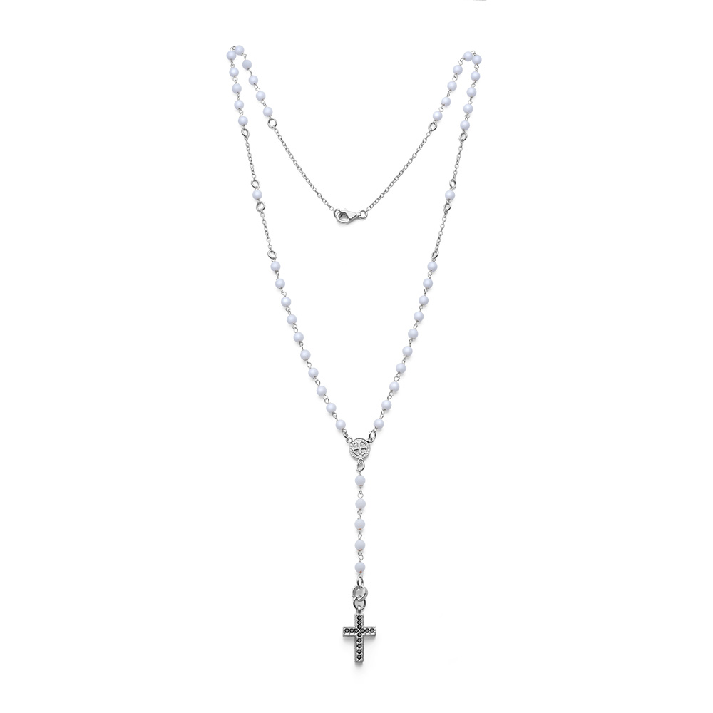 Collana rosario uomo argento e agata bianca - Cross